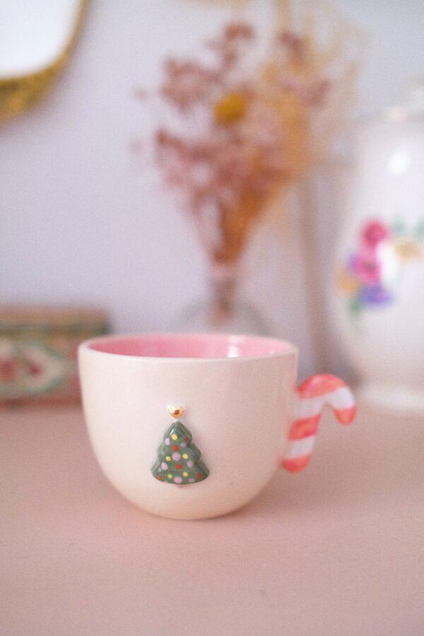 PRÉCOMMANDE * tasse candy cane et sapin intérieur rose taille M