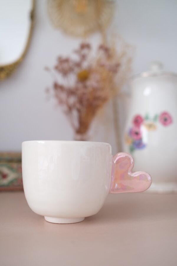 IMPARFAITES * tasse maxi coeur rose nacré taille M