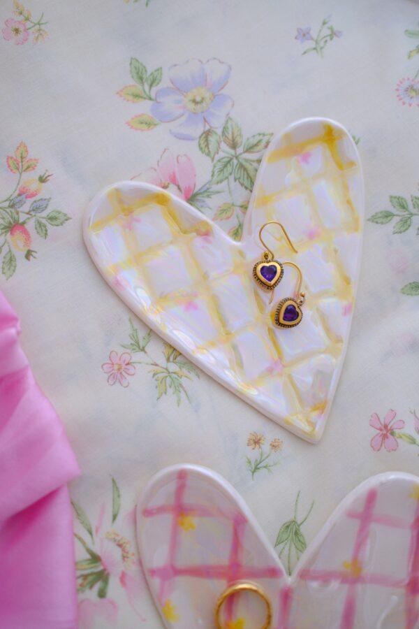 grande coupelle à bijoux format coeur - jaune nacrée