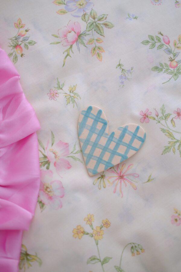 petite coupelle à bijoux format coeur - vichy bleue