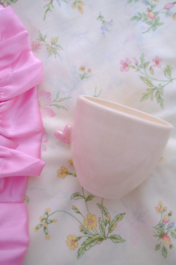 Petite tasse à latte - coeur rose nacré