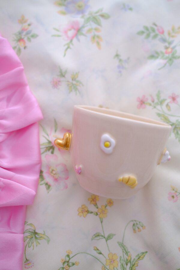 Petite tasse à latte - coeur en or et motifs petit dej (défaut sur l'or = petit prix ♡)