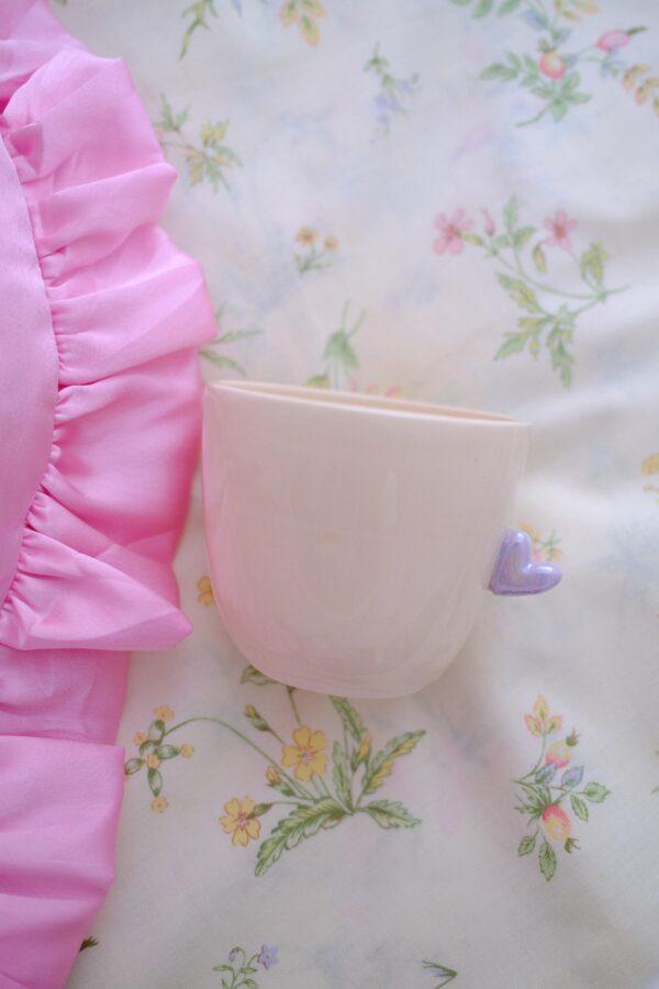 Petite tasse à latte - coeur violet nacré