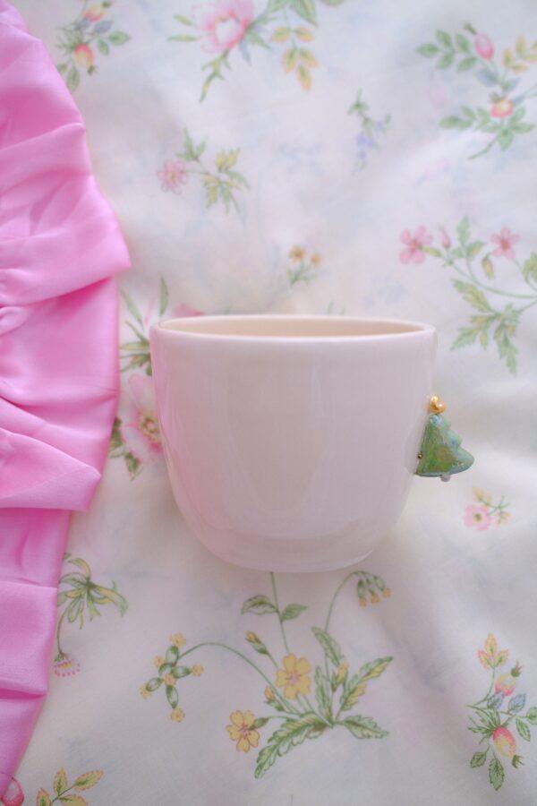 Petite tasse à latte - anse sapin et coeur en or