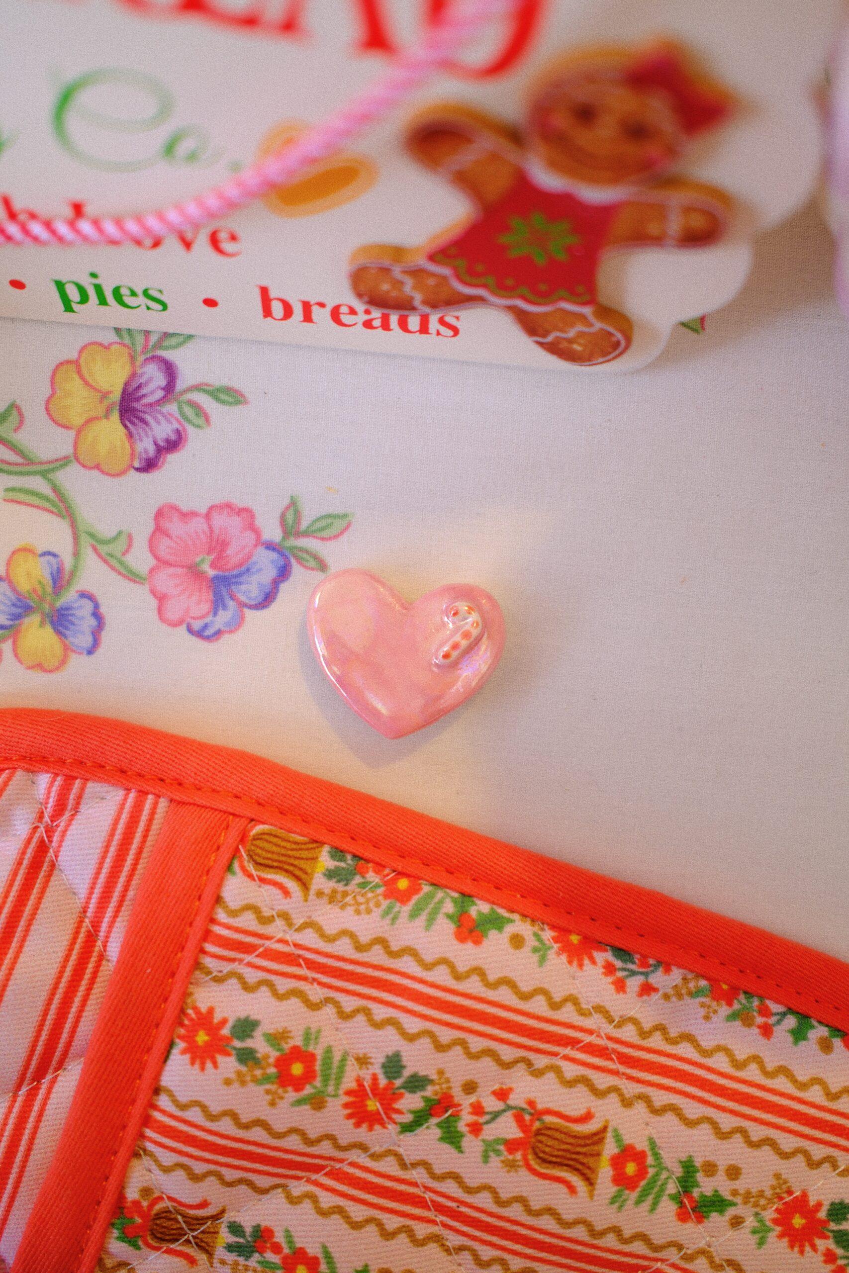 Magnet coeur rose et candy cane
