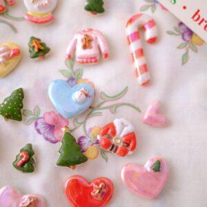 Magnet de Noël - sapin rose et mini sapin vert