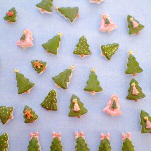 Magnet de Noël - sapin vert et mini sapin rose